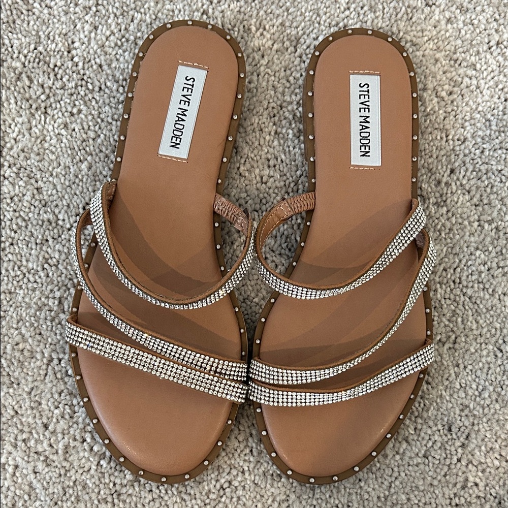Steve Madden Tan Sandals with Sparkling Straps